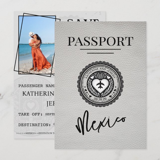 White Mexico Passport Save The Date (Front/Back)