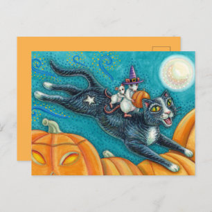 WHITE MICE & BLACK CAT ON HALLOWEEN SCAVENGER HUNT POSTCARD