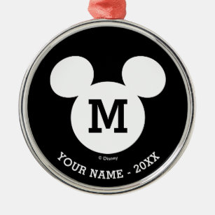 White Mickey Icon - Add Your Name & Year Metal Ornament