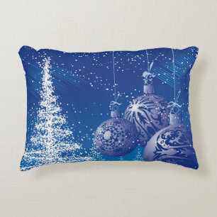 White & Midnight Blue Christmas Ornaments & Trees Decorative Pillow