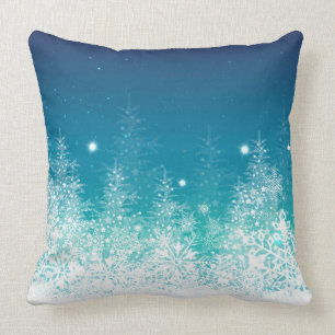 White & Midnight Blue Christmas SnowFlakes Throw Pillow