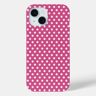 White Mini Polka Dots on Cranberry Pink iPhone 15 Case