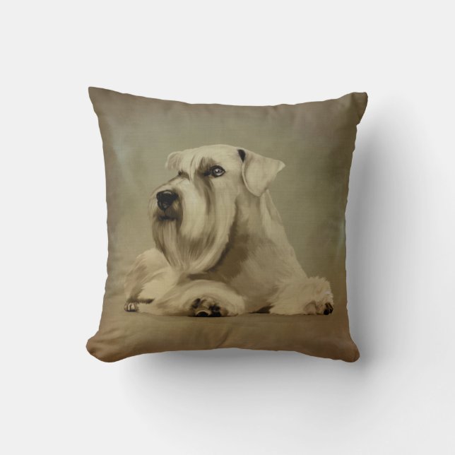 White Miniature Schnauzer Throw Pillow (Front)