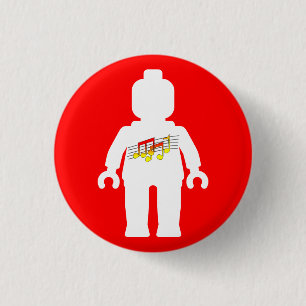 White Minifig with Music Logo 1 Inch Round Button