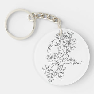 White Minimal Abstract Floral Keychain
