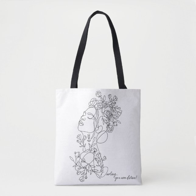 White Minimal Abstract Floral  Tote Bag (Front)
