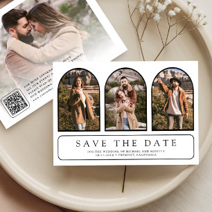 White Minimal Arch Photo Collage QR Code Wedding Save The Date