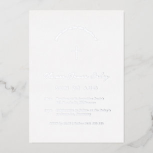 White Minimal Baptism Christening Cross Invitation