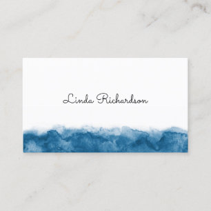 White, minimal, blue watercolor border business card