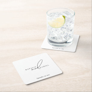 White Minimal Classic Chic Wedding Square Paper Coaster