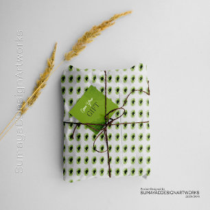 White Minimal Green Floral Wrapping Paper