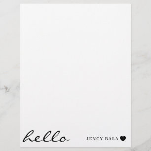 White Minimal Heart Simple Modern Hello Design Letterhead