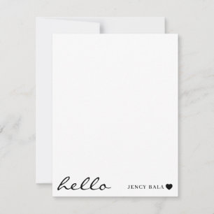 White Minimal Hello   Clean Modern Heart Design Card