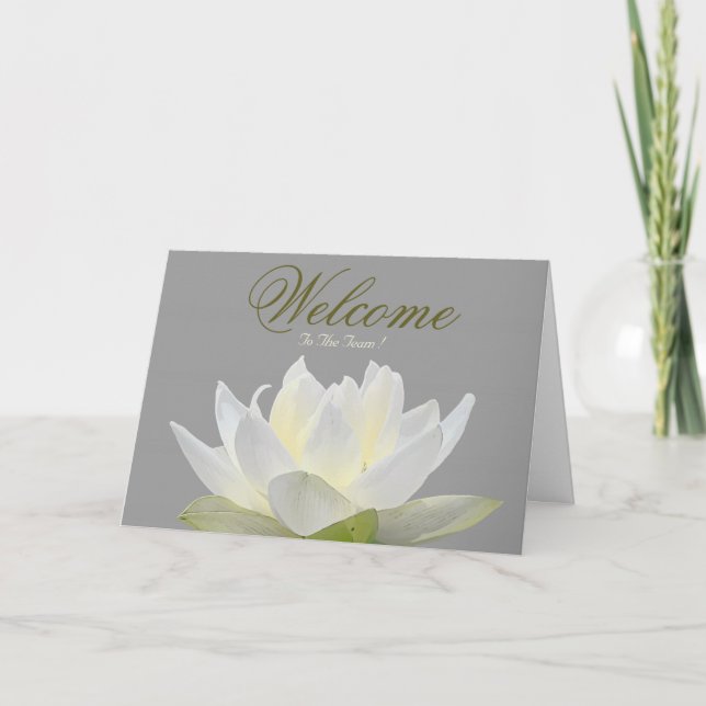 White Minimal Lotus Welcome Wishing Card (Front)