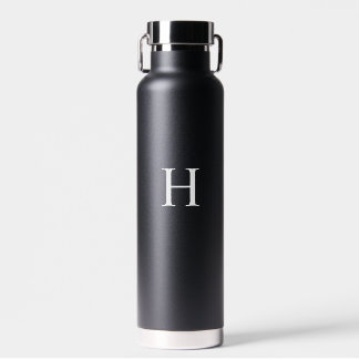 White Minimal Modern Elegant Monogram Water Bottle