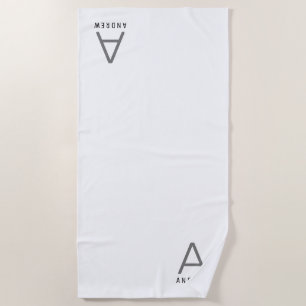 White Minimal Modern Monogram Initial Beach Towel