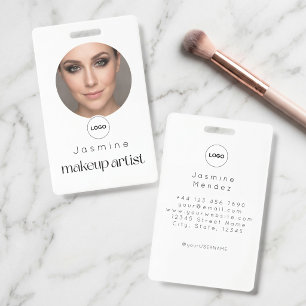 White Minimal Simple Elegant Photo Makeup Artist Badge