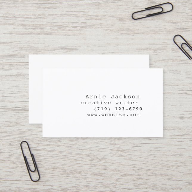 White Minimal Typewriter Font Front Only Business Card (Front/Back In Situ)
