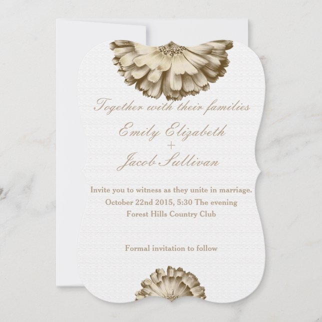 White Minimal with Gold Daisy Inspired Wedding Save The Date (Front)