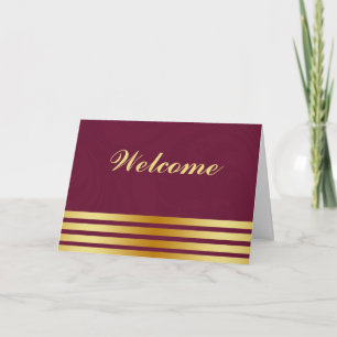 White Minimal with Gold Stripes Welcome Card