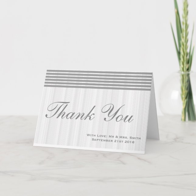 White Minimal with Grey Stripes Thank You Card (Front)