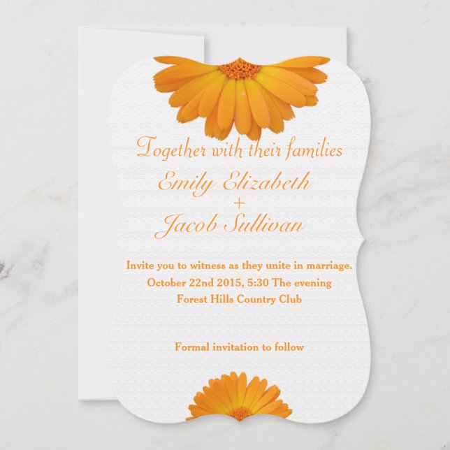 White Minimal with Yellow Daisy Inspired Wedding Save The Date (Front)