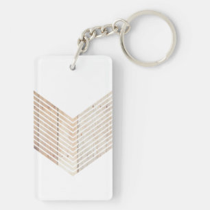 White Minimalist chevron with Wood Keychain