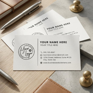 White Minimalist Circular Logo Script Business Car Card