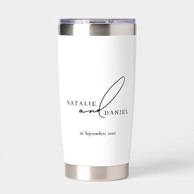 White Minimalist & Classic Wedding Gift Insulated Tumbler (Front)