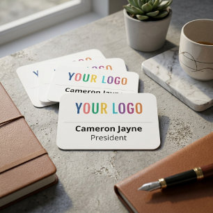 White Minimalist Colourful Logo Modern Name Tag