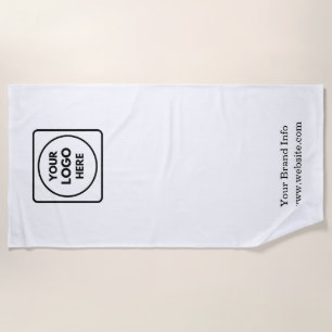 White Minimalist Custom Business Logo Design Beach Towel