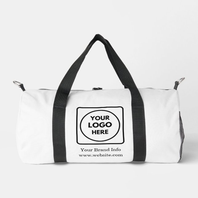 White Minimalist | Custom Business Logo Design Duffle Bag (Front)