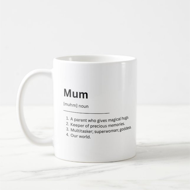 White Minimalist Dictionary Photo Mother's Day Mug (Left)