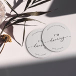 White Minimalist Don't Take My Drink I'm Dancing Round Paper Coaster<br><div class="desc">Designed to coordinate with for the «Pure» Wedding Invitation Collection. To change details,  click «Details». To move the text or change the size,  font,  or colour,  click «Edit using Design Tool». View the collection link on this page to see all of the matching items in this beautiful design.</div>