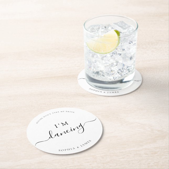 White Minimalist Don't Take My Drink Wedding Round Paper Coaster (Insitu)