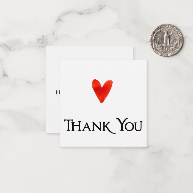 White Minimalist Elegant Heart Wedding Thank You  Card (Front/Back In Situ)