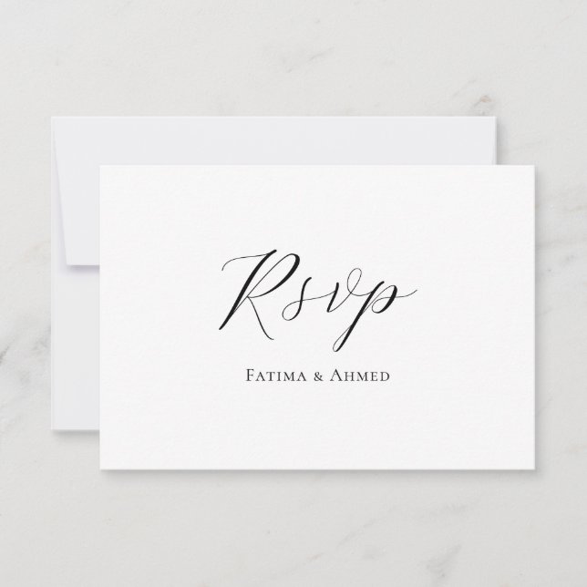 White Minimalist Elegant Muslim Wedding RSVP Card (Front)