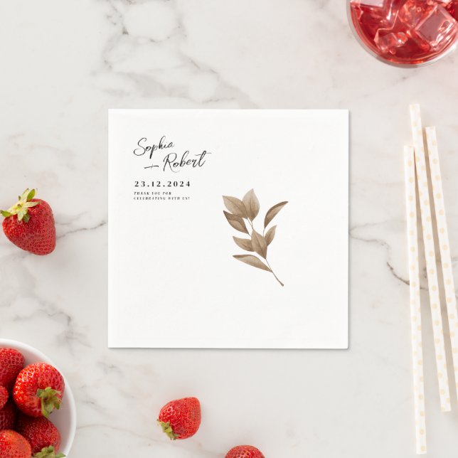 White Minimalist Fall Wedding Personalized Napkin (Insitu)
