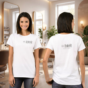 White Minimalist Hair Stylist Logo Employee Staff  T-Shirt