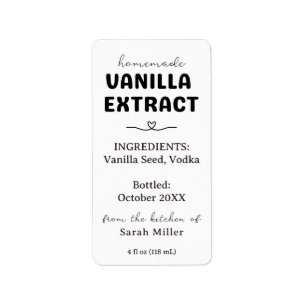 White Minimalist Homemade Vanilla Extract Label