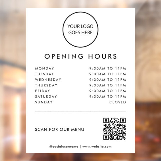 White Minimalist Logo Opening Times QR Code Window Cling (Sheet 2)