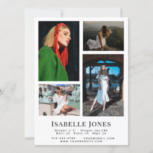 White Minimalist Model Actor 4 Photo Comp Card