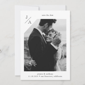 White Minimalist Modern Double Photo Save the Date Invitation