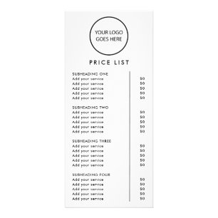 White Minimalist Modern Logo Price List Rack Card