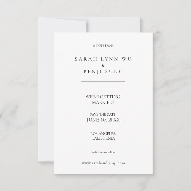 White Minimalist Modern Save The Date (Front)