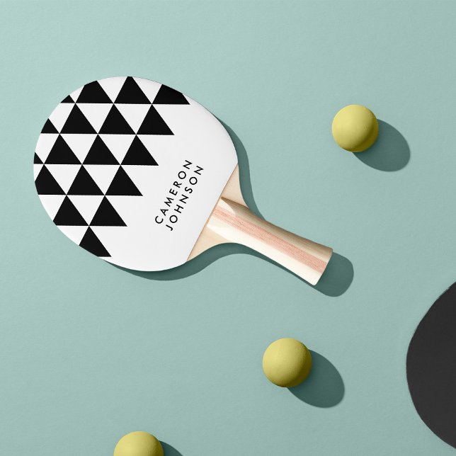 White Minimalist Name Black Triangle Pattern Ping Pong Paddle (Creator Uploaded)