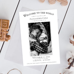 White Minimalist Photo Birth Announcement