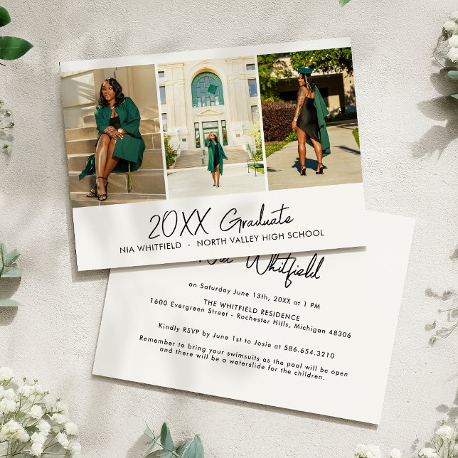 White Minimalist Photo Collage Graduation Party Invitation (Creator Uploaded)