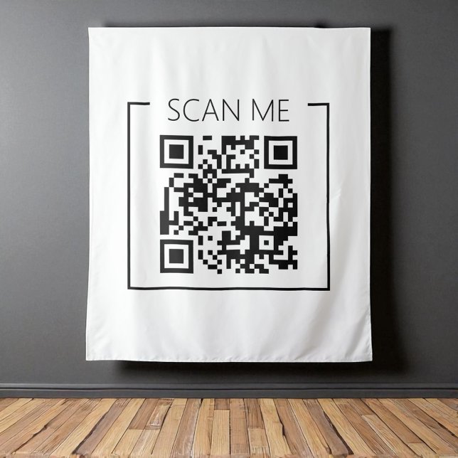 White Minimalist QR Code Scan Me Business Tapestry (Creator Uploaded)