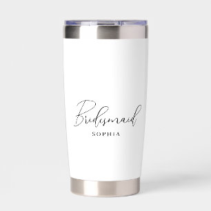 White Minimalist & Script Bridesmaid Gift Insulated Tumbler
